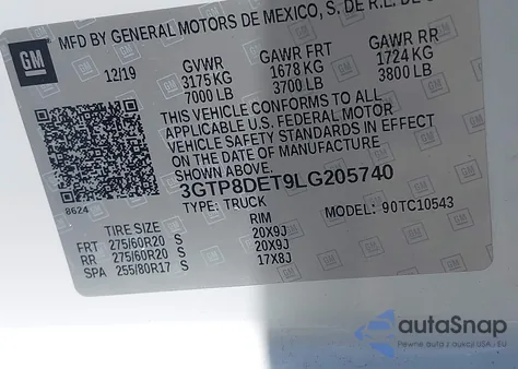 2020 GMC Sierra 1500 2Wd Short Box Slt from USA, damaged, VIN 3GTP8DET9LG205740